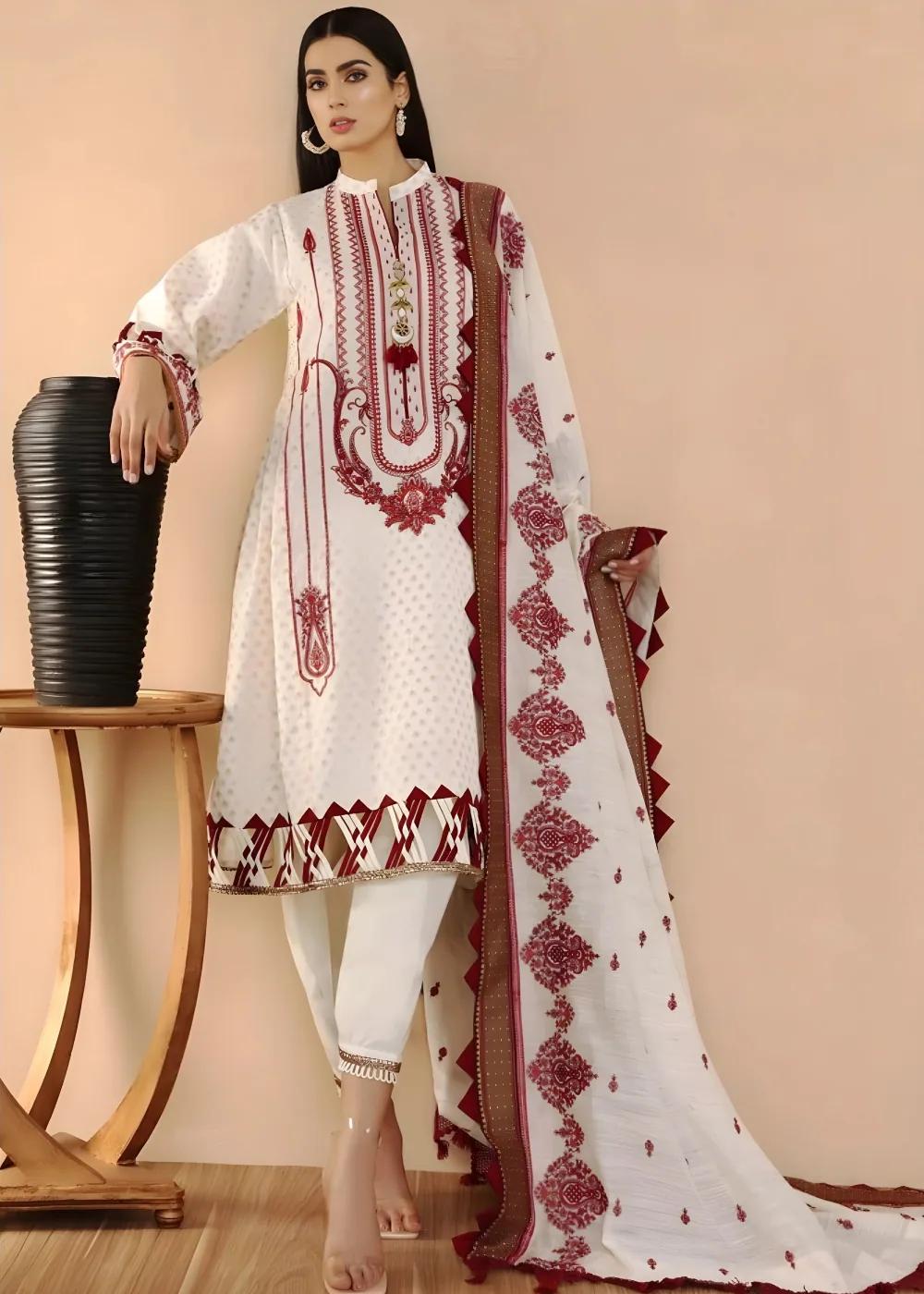 Jacquard Embroidered Suit With Jacquard Lace Dobby Dupatta MJ-73