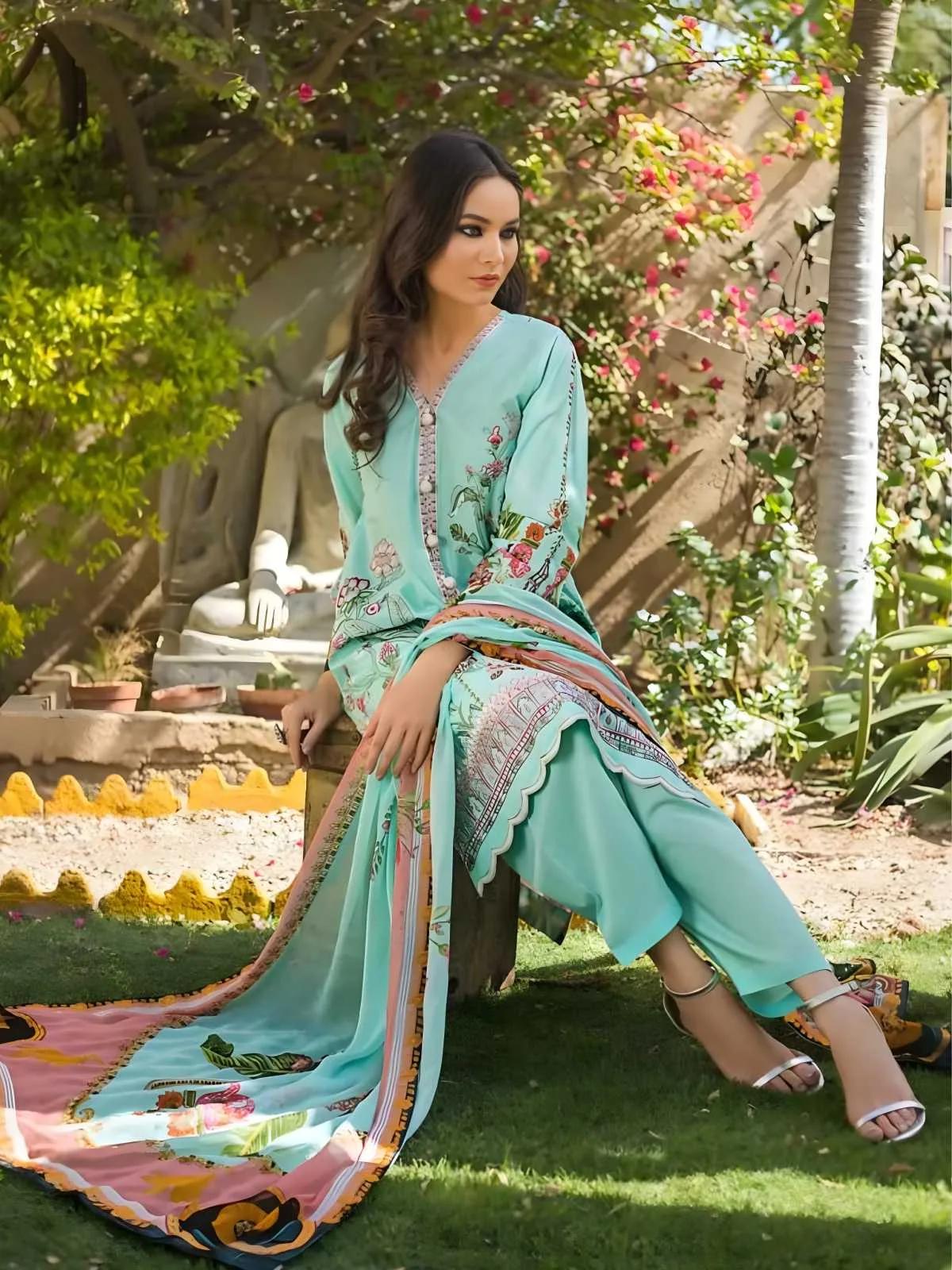 Printed Embroidered Lawn Suit With Digital Printed Chiffon Dupatta BM-175