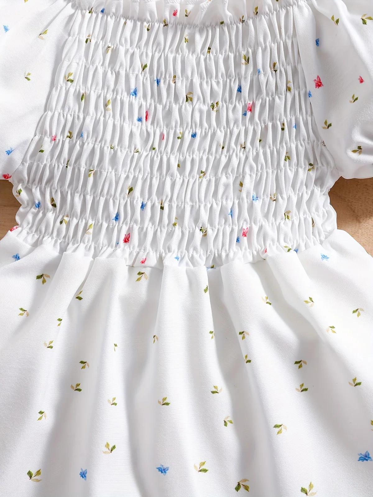 0-3 Years Old Two-Piece Retro Floral Pattern Puff Sleeve Casual Princess Dress + Hat
