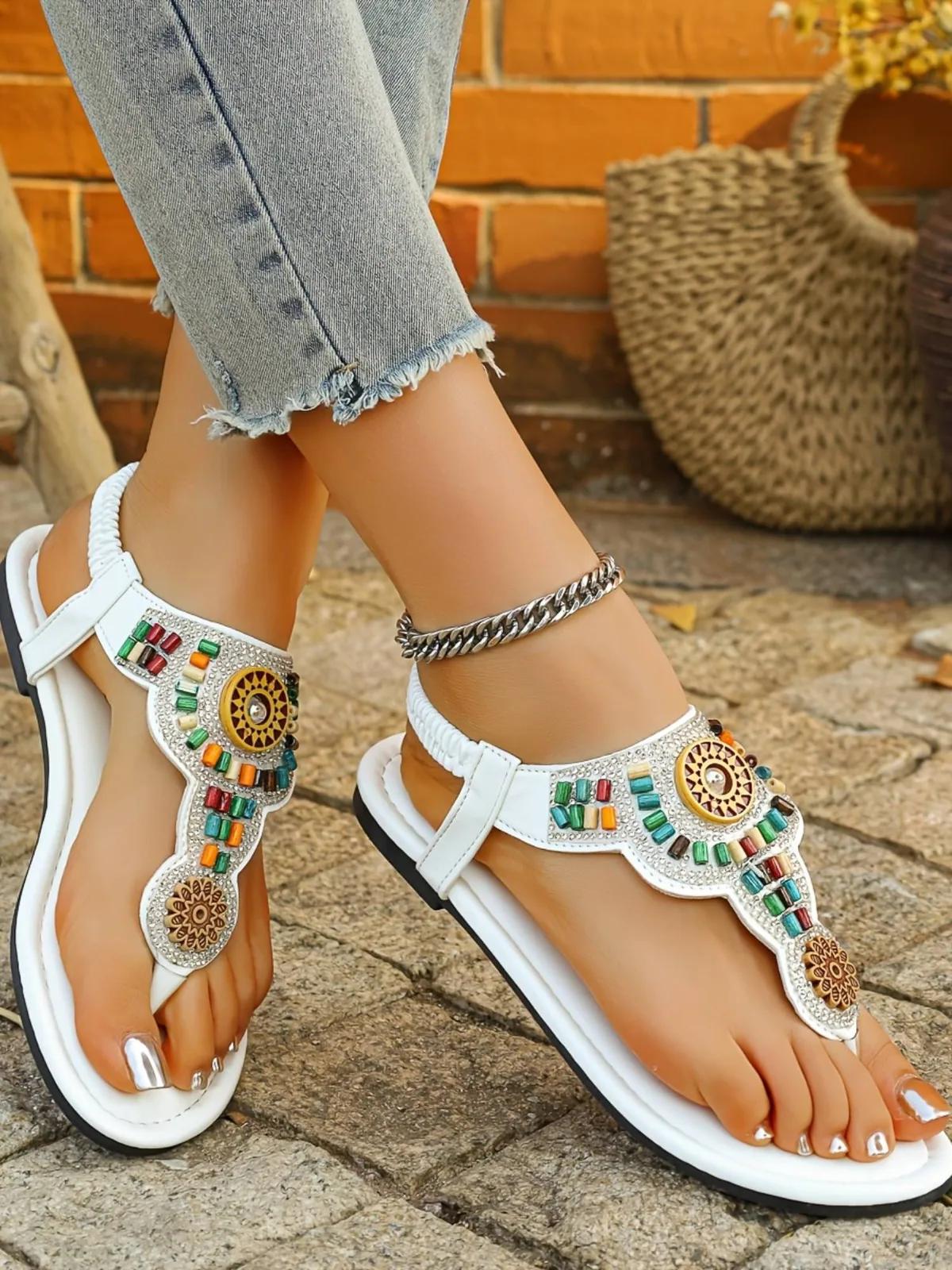 Summer Slippers for Women Comfortable and Versatile Toe-Post Bohemian Style Beach Shoes