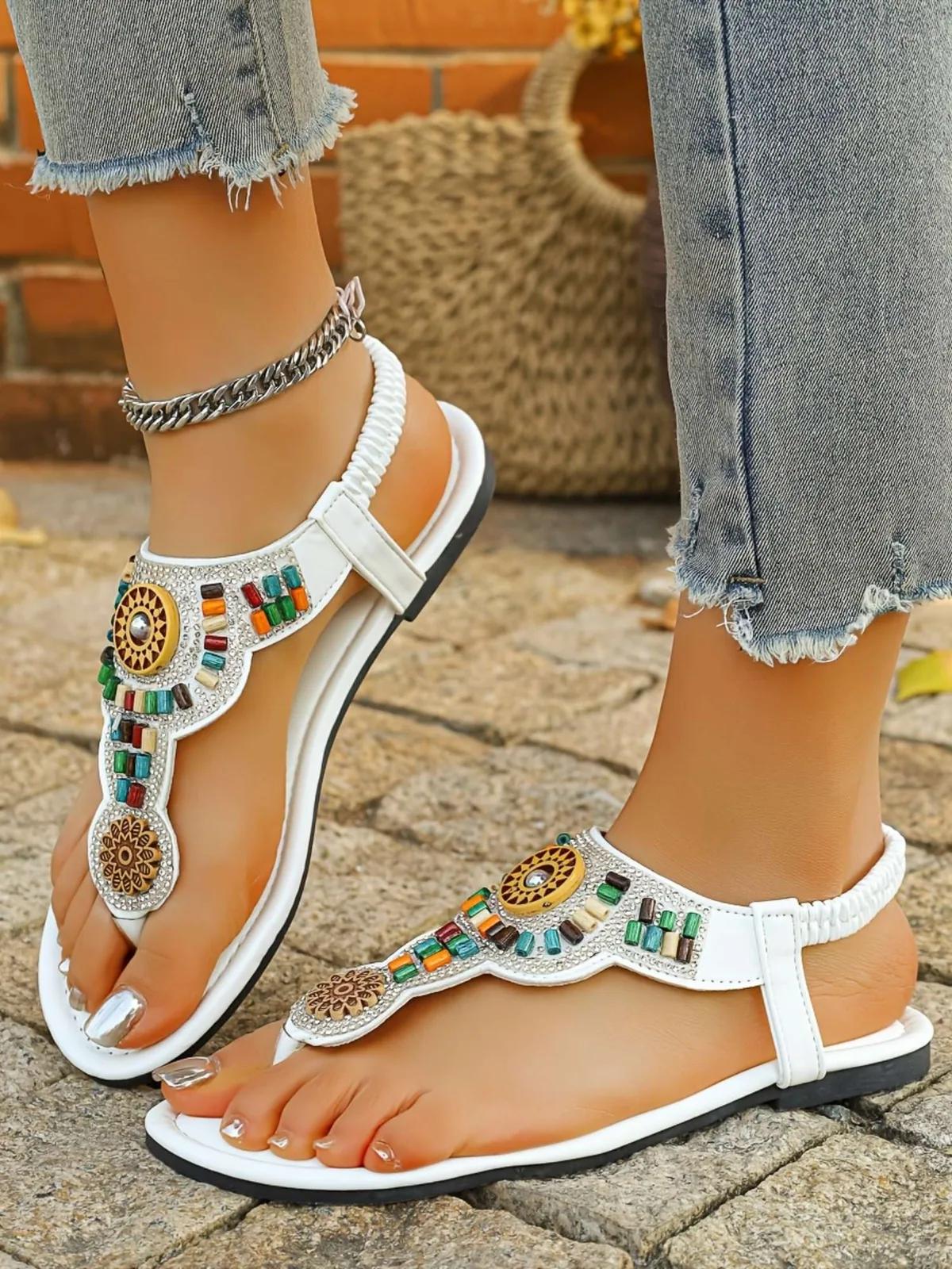 Summer Slippers for Women Comfortable and Versatile Toe-Post Bohemian Style Beach Shoes