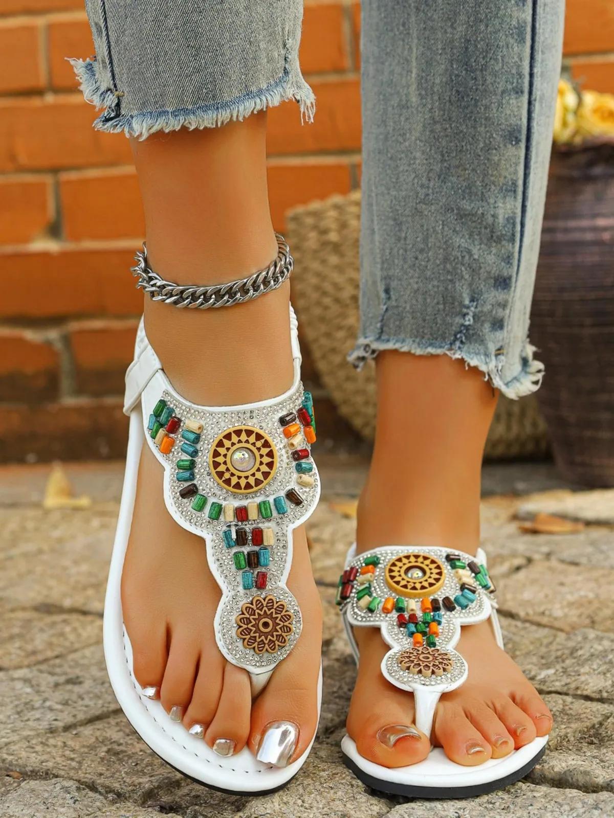 Summer Slippers for Women Comfortable and Versatile Toe-Post Bohemian Style Beach Shoes