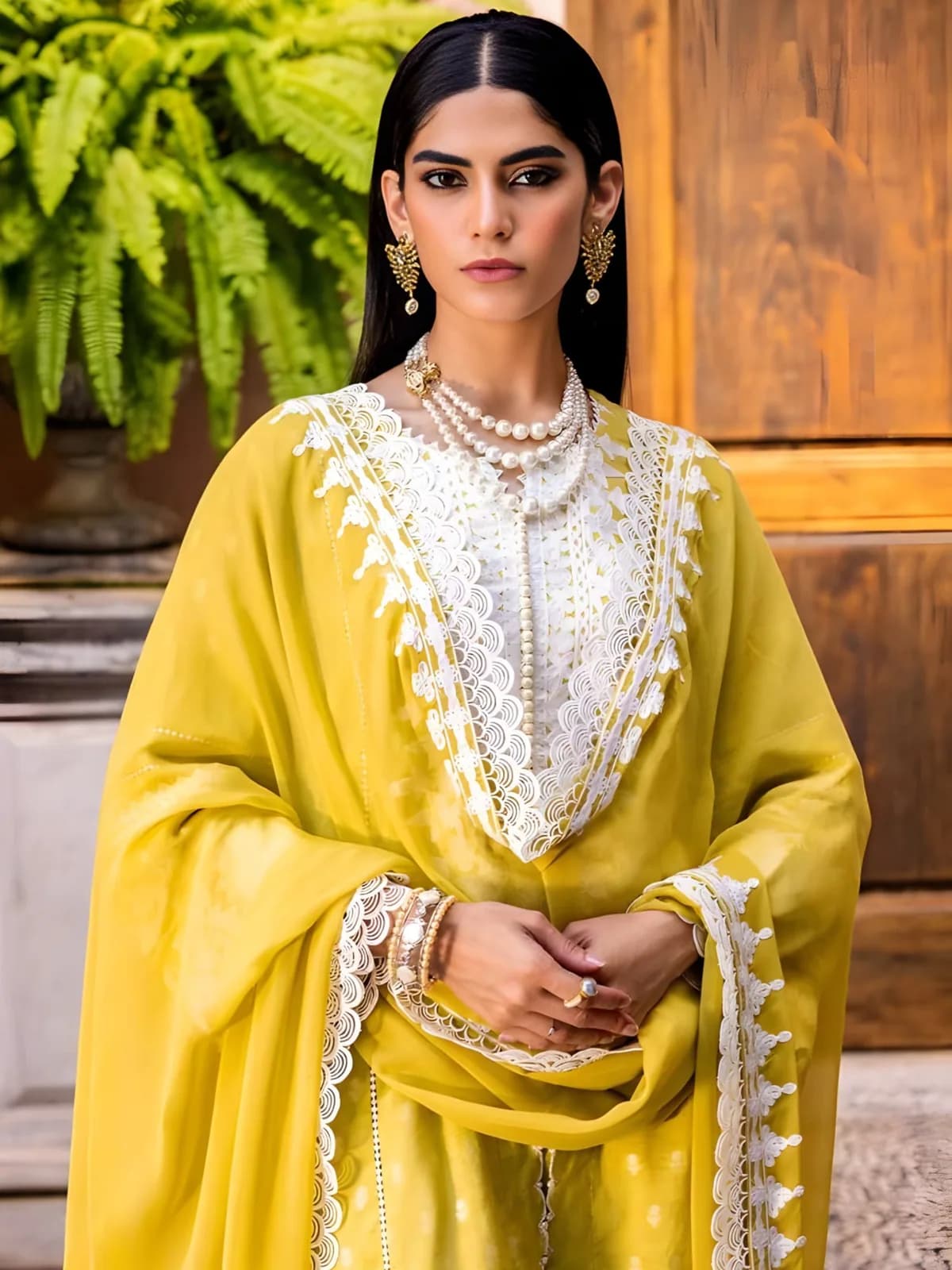Gul Ahmed New Collection Sale Embroidered Jacquard Shirt with Embroidered Chiffon Dupatta FE-42018 - Askani Group