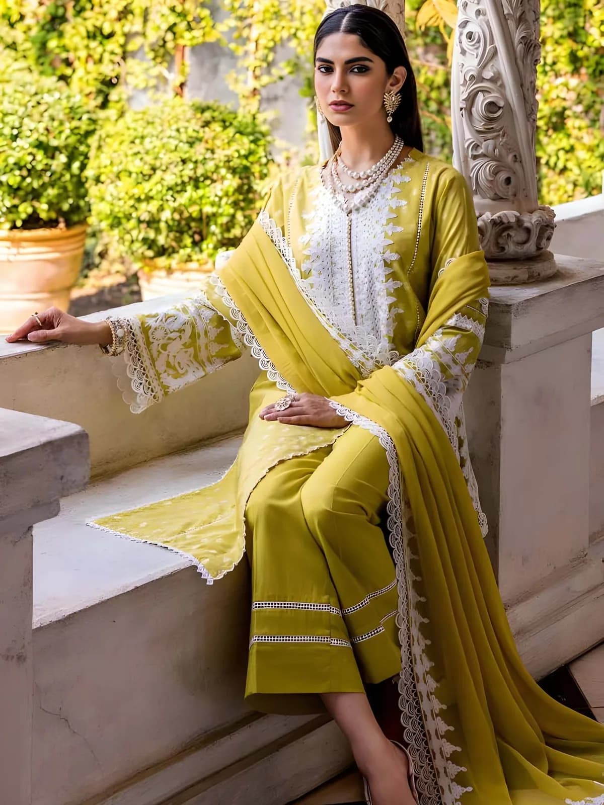 Gul Ahmed New Collection Sale Embroidered Jacquard Shirt with Embroidered Chiffon Dupatta FE-42018 - Askani Group
