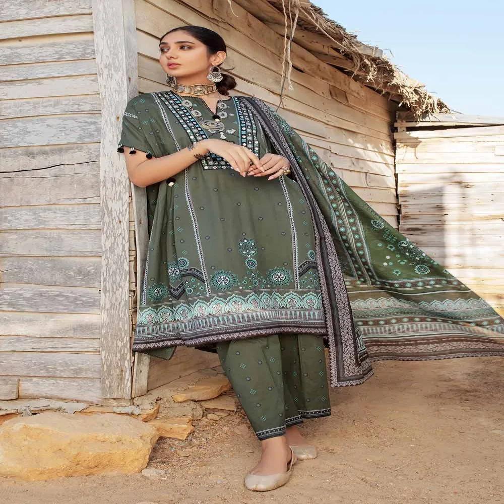 3PC Embroidered Lawn Unstitched Printed Suit With Denting Lawn Dupatta DN-32073 A by Gul Ahmed