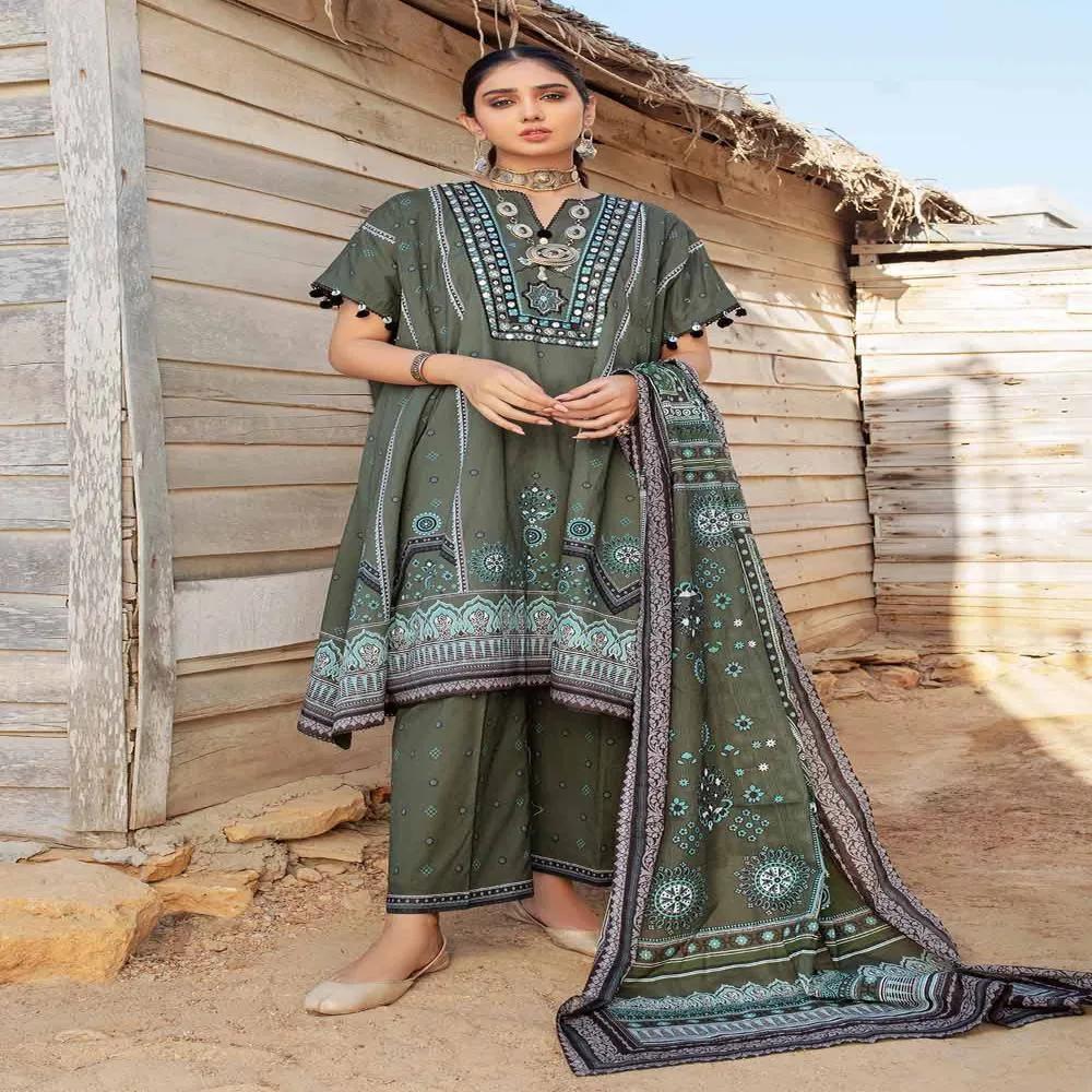 3PC Embroidered Lawn Unstitched Printed Suit With Denting Lawn Dupatta DN-32073 A by Gul Ahmed