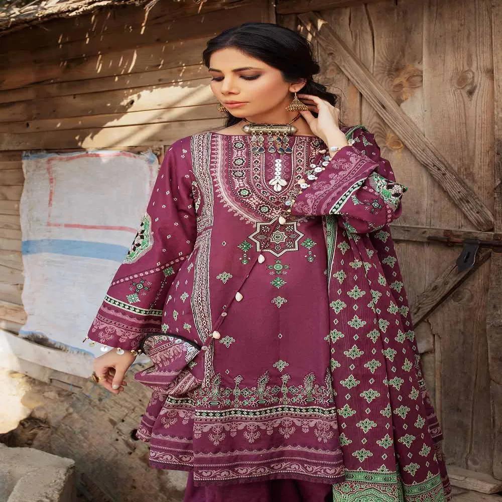 3PC Embroidered Lawn Unstitched Printed Suit With Denting Lawn Dupatta DN-32072 B by Gul Ahmed