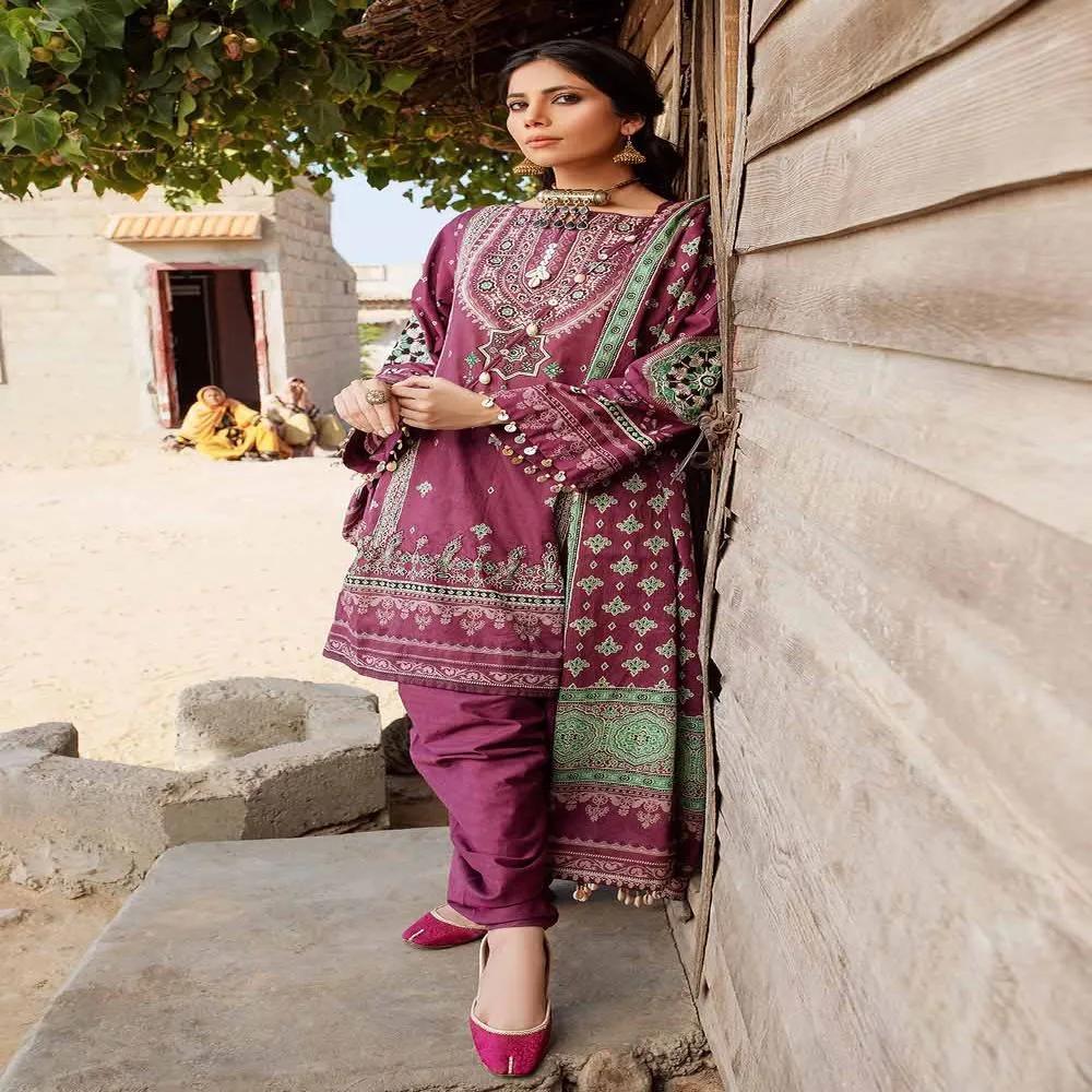 3PC Embroidered Lawn Unstitched Printed Suit With Denting Lawn Dupatta DN-32072 B by Gul Ahmed
