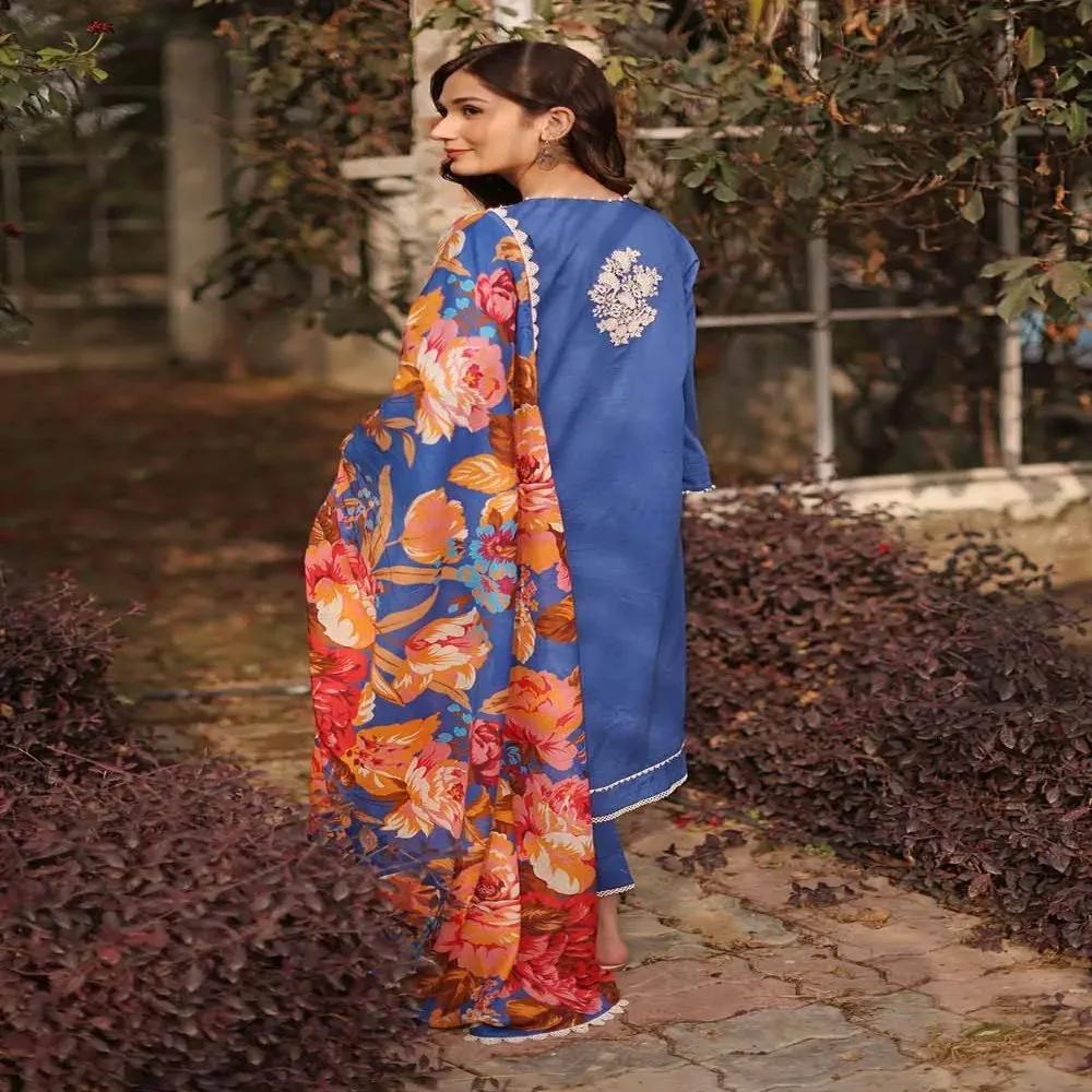 3PC Embroidered Lawn Unstitched Suit With Laces and Digital Printed Denting Lawn Dupatta DN-32060 by Gul Ahmed