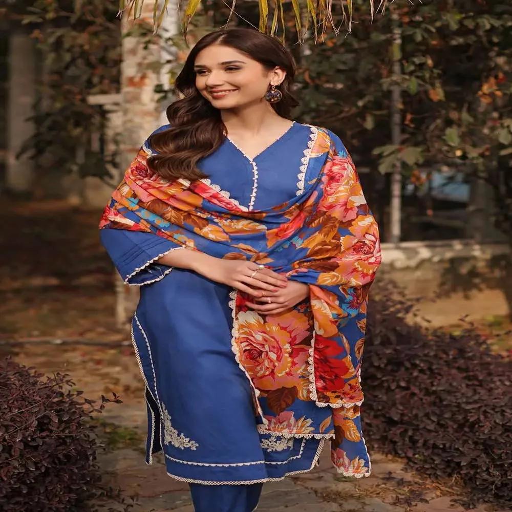 3PC Embroidered Lawn Unstitched Suit With Laces and Digital Printed Denting Lawn Dupatta DN-32060 by Gul Ahmed