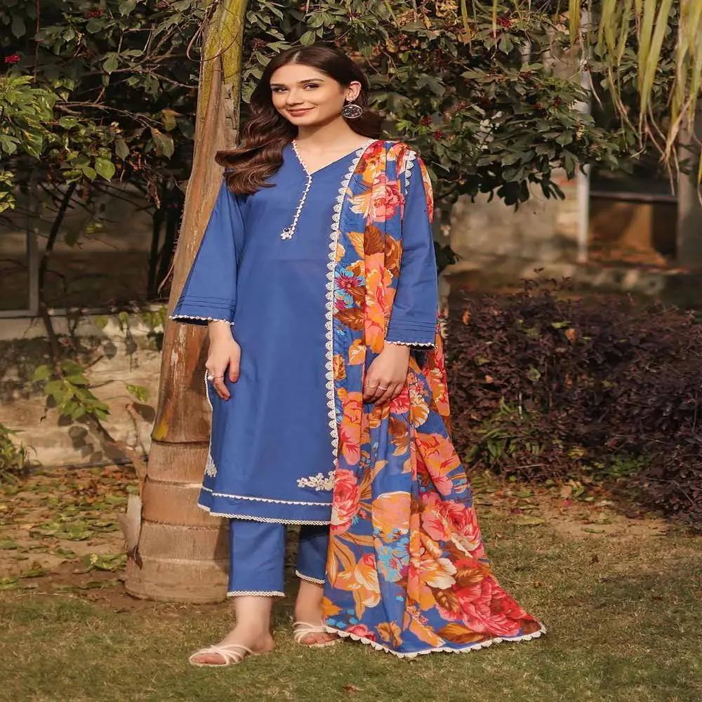 3PC Embroidered Lawn Unstitched Suit With Laces and Digital Printed Denting Lawn Dupatta DN-32060 by Gul Ahmed