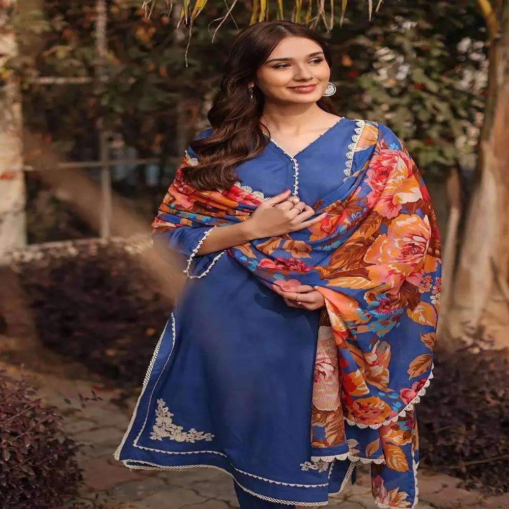 3PC Embroidered Lawn Unstitched Suit With Laces and Digital Printed Denting Lawn Dupatta DN-32060 by Gul Ahmed