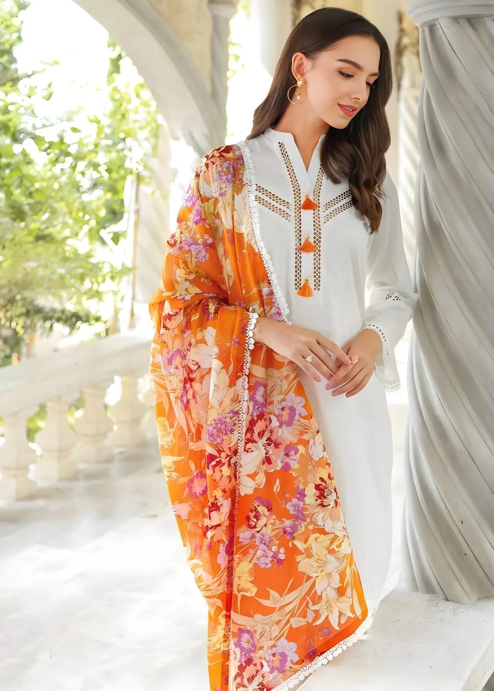 3PC Lawn Unstitched Digital Printed Crochet Lace Suit With Denting Dupatta DN-32057 by Gul Ahmed
