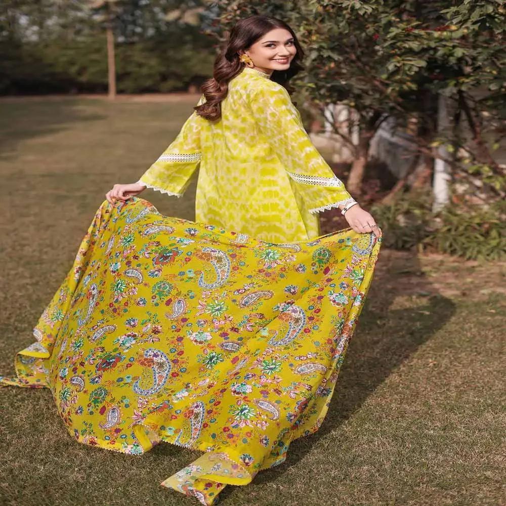 3PC Lawn Unstitched Suit With Laces and Digital Printed Denting Lawn Dupatta DN-32064 by Gul Ahmed
