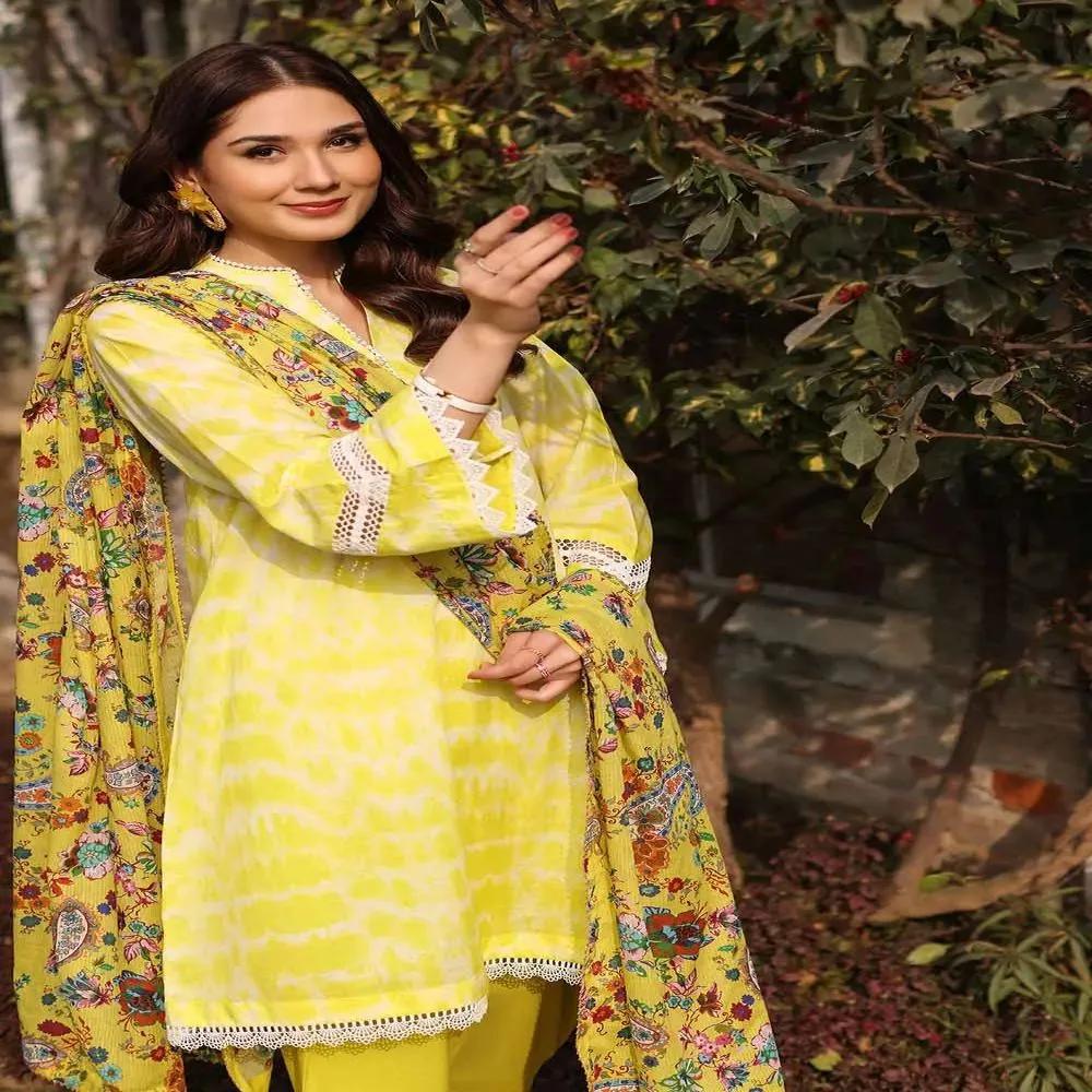 3PC Lawn Unstitched Suit With Laces and Digital Printed Denting Lawn Dupatta DN-32064 by Gul Ahmed