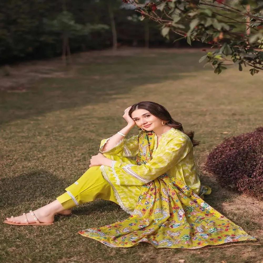 3PC Lawn Unstitched Suit With Laces and Digital Printed Denting Lawn Dupatta DN-32064 by Gul Ahmed