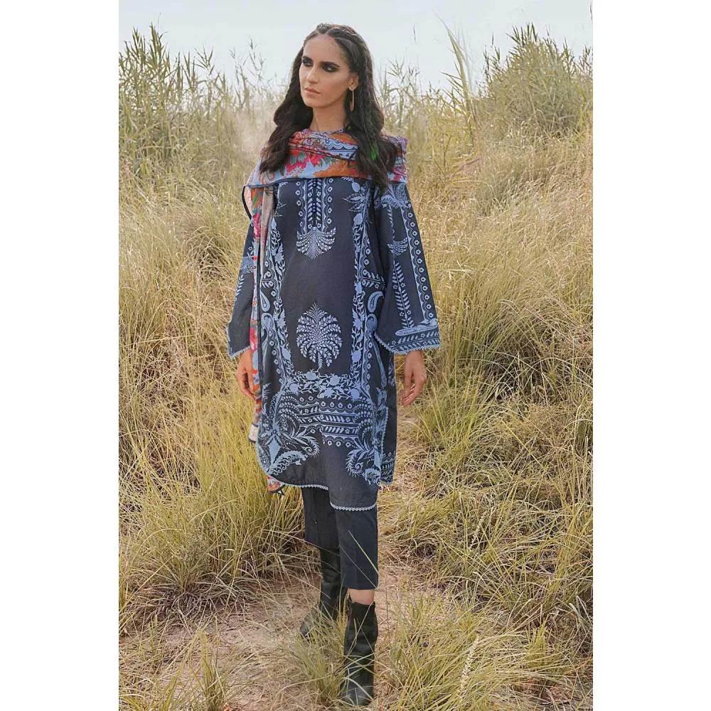 3PC Unstitched Corduroy Suit with Printed Cotton Net Dupatta CD-12009 A by Gul Ahmed PK