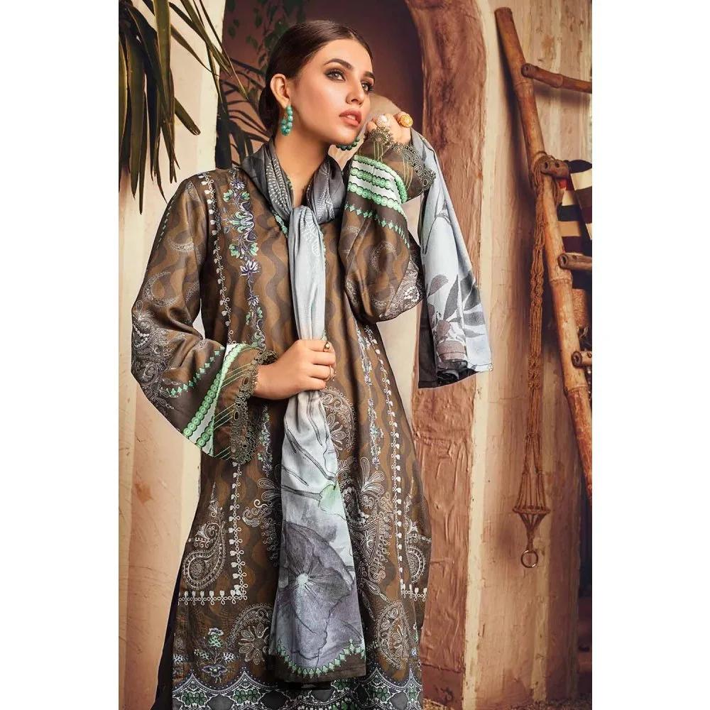 3PC Unstitched Digital Printed Corduroy Suit with Cotton Net Dupatta CD-12015 B by Gul Ahmed