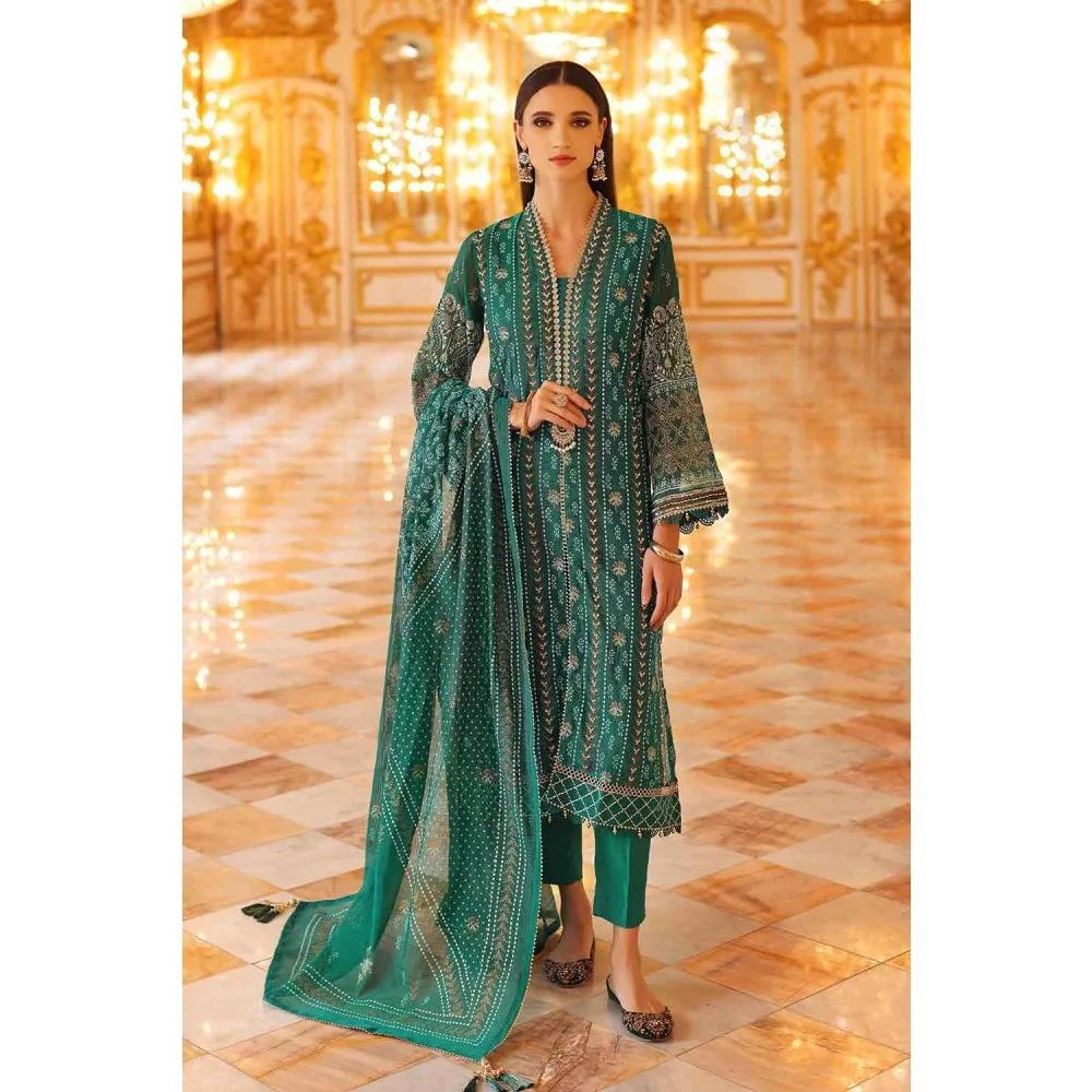 3PC Unstitched Gold and Lacquer Printed Embroidered Suit with Cotton Net Dupatta PRW-22009 - Pre Wedding Collection by Gul Ahmed