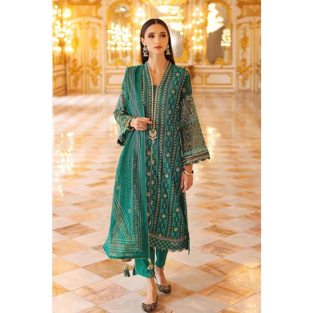 3PC Unstitched Gold and Lacquer Printed Embroidered Suit with Cotton Net Dupatta PRW-22009 - Pre Wedding Collection by Gul Ahmed