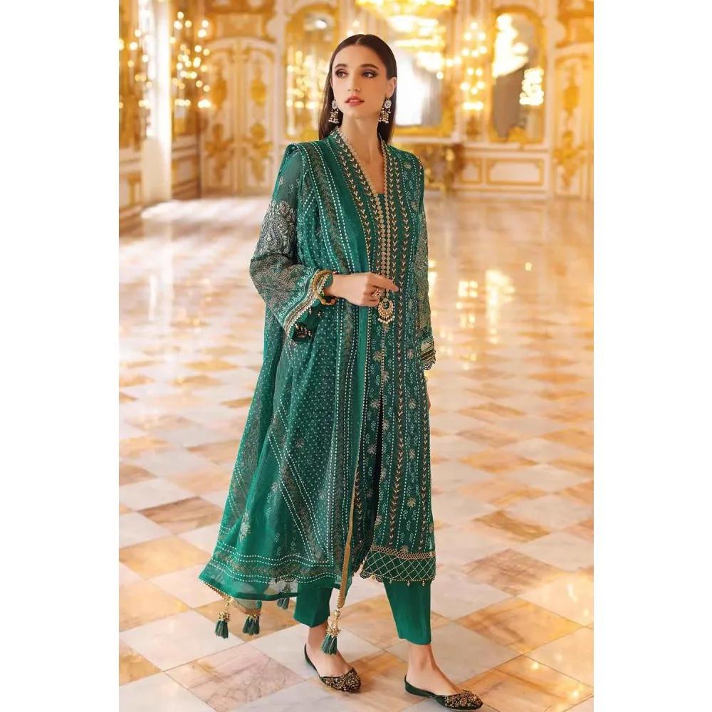 3PC Unstitched Gold and Lacquer Printed Embroidered Suit with Cotton Net Dupatta PRW-22009 - Pre Wedding Collection by Gul Ahmed