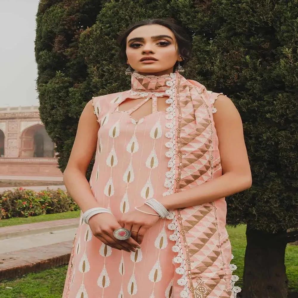 3PC Unstitched Gold & Lacquer Printed Swiss Dobby Suit with Chiffon Dupatta FE-22037 - by Gul Ahmed