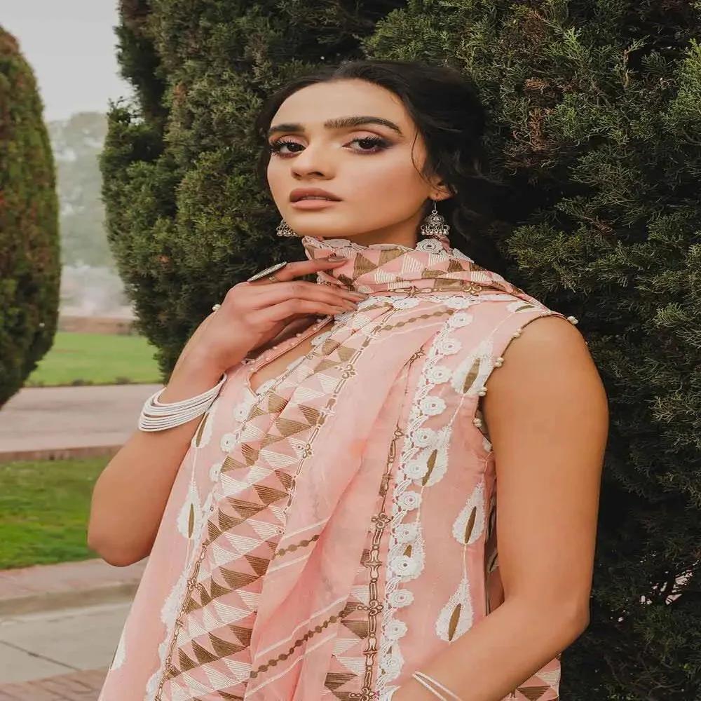 3PC Unstitched Gold & Lacquer Printed Swiss Dobby Suit with Chiffon Dupatta FE-22037 - by Gul Ahmed