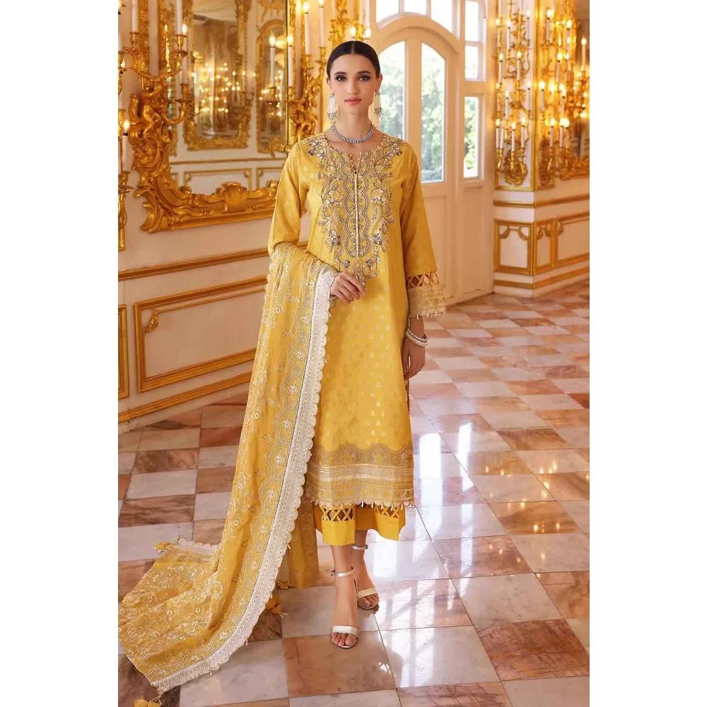 3PC Unstitched Jacquard Embroidered Suit with Paper Cotton Dupatta PRW-22004 | Pre Wedding Collection by Gul Ahmed