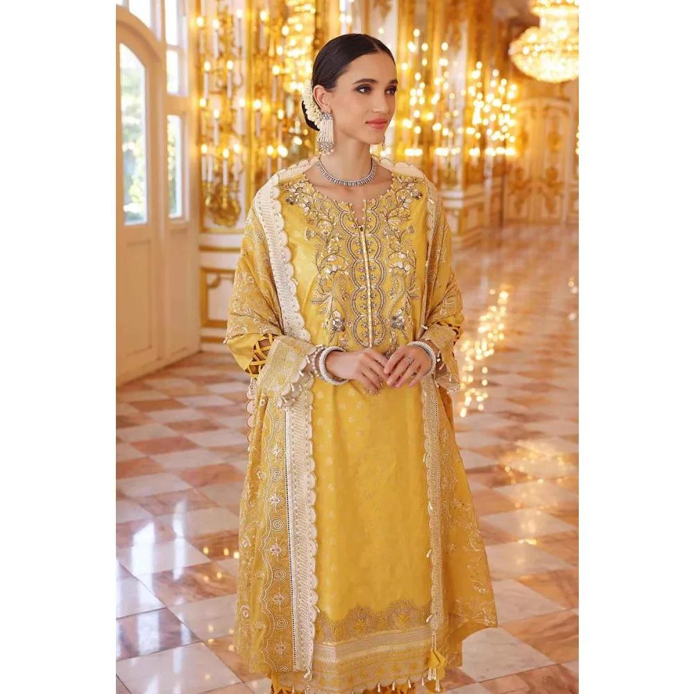 3PC Unstitched Jacquard Embroidered Suit with Paper Cotton Dupatta PRW-22004 | Pre Wedding Collection by Gul Ahmed
