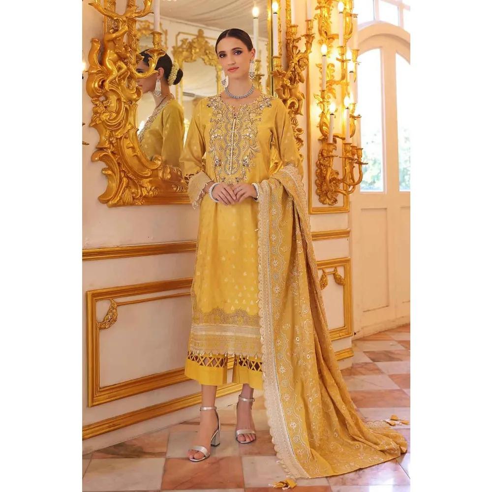 3PC Unstitched Jacquard Embroidered Suit with Paper Cotton Dupatta PRW-22004 | Pre Wedding Collection by Gul Ahmed