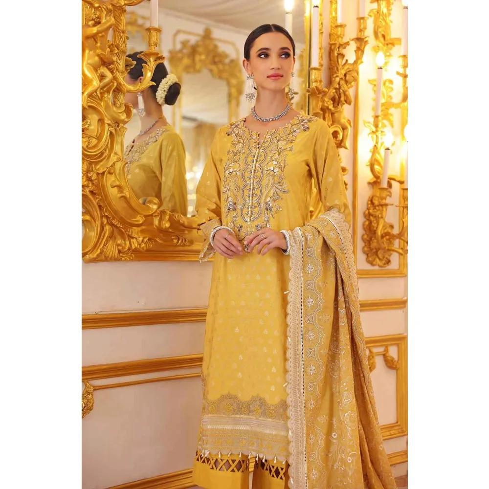 3PC Unstitched Jacquard Embroidered Suit with Paper Cotton Dupatta PRW-22004 | Pre Wedding Collection by Gul Ahmed