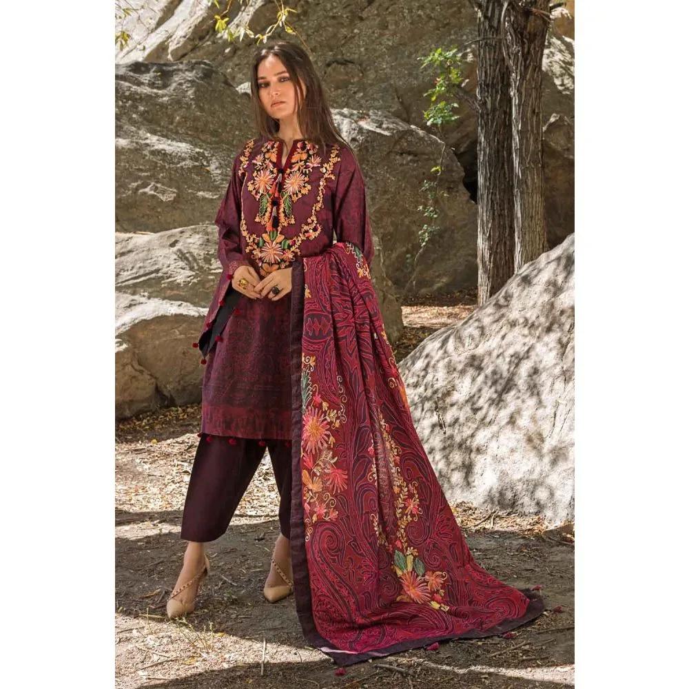 3PC Unstitched Khaddar Embroidered Suit With Linen Shawl Dupatta PVS-12010 - Gul Ahmed