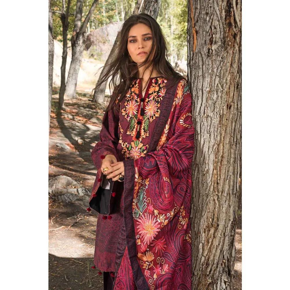 3PC Unstitched Khaddar Embroidered Suit With Linen Shawl Dupatta PVS-12010 - Gul Ahmed