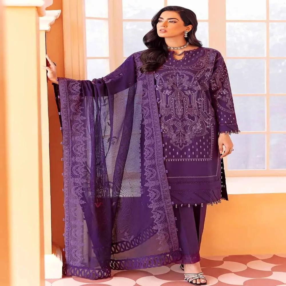 3PC Unstitched Lawn Embroidered Suit with Cotton Net Dupatta FE-22079 by Gul Ahmed