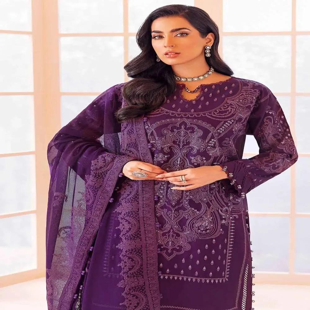 3PC Unstitched Lawn Embroidered Suit with Cotton Net Dupatta FE-22079 by Gul Ahmed
