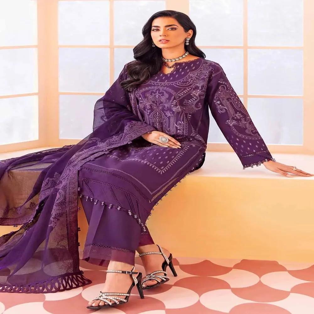 3PC Unstitched Lawn Embroidered Suit with Cotton Net Dupatta FE-22079 by Gul Ahmed