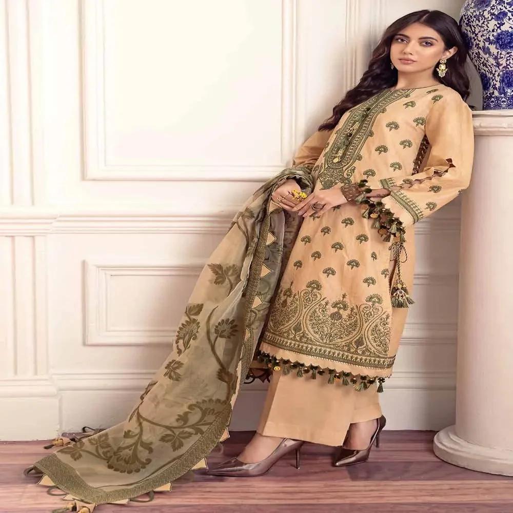 3PC Unstitched Lawn Embroidered Suit with Mehsuri Jacquard Dupatta FE-22071 by Gul Ahmed