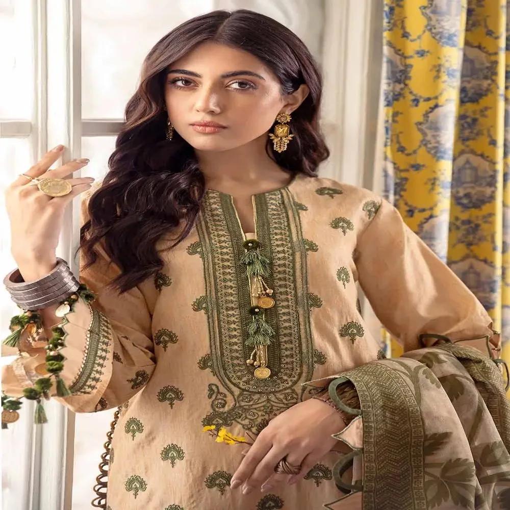 3PC Unstitched Lawn Embroidered Suit with Mehsuri Jacquard Dupatta FE-22071 by Gul Ahmed