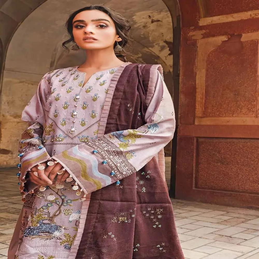 3PC Unstitched Lawn Embroidered Suit with Paper Cotton Dupatta FE-12013 by Gul Ahmed