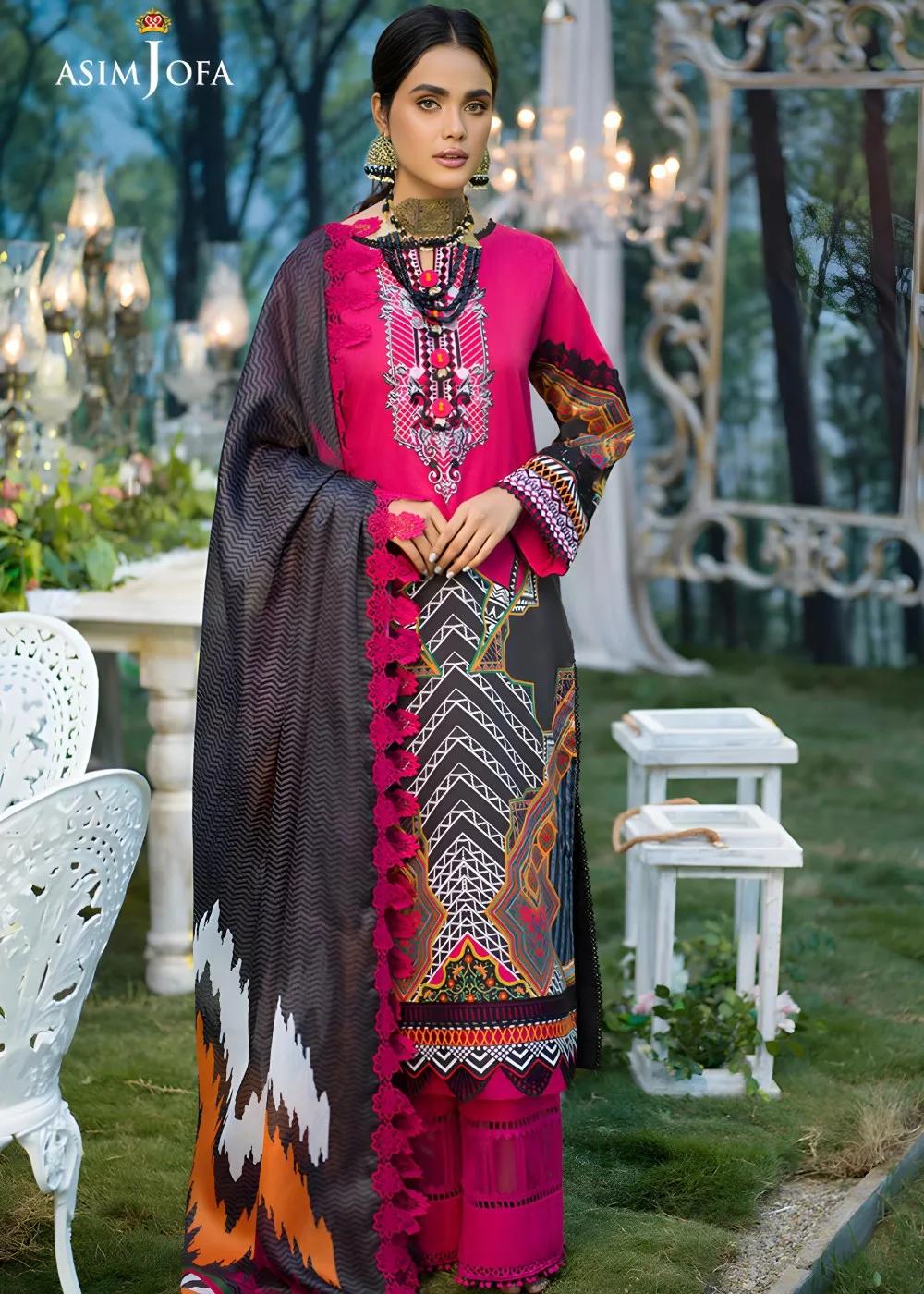 Asim Jofa 2-Piece Printed Unstitched Lawn with Embroidered Neckline on Organza Shirt with Printed Tennis Net Dupatta – AJPR-20