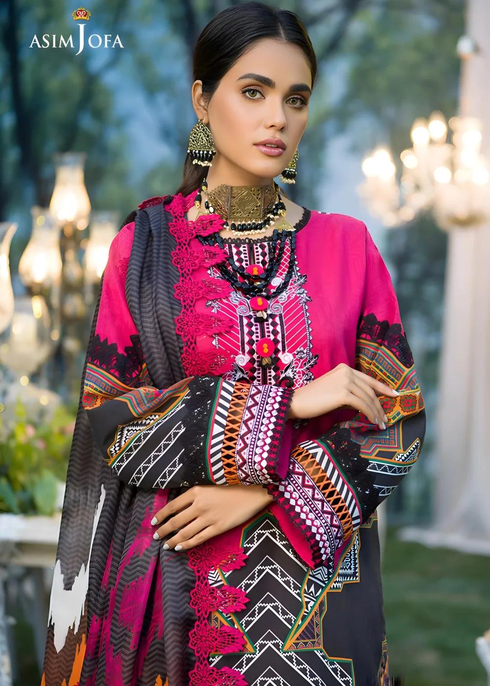 Asim Jofa 2-Piece Printed Unstitched Lawn with Embroidered Neckline on Organza Shirt with Printed Tennis Net Dupatta – AJPR-20