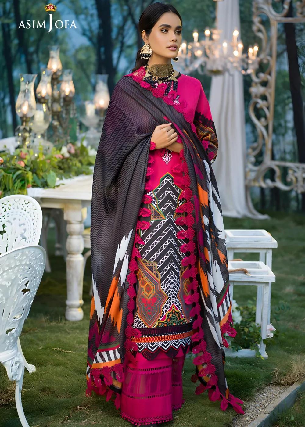 Asim Jofa 2-Piece Printed Unstitched Lawn with Embroidered Neckline on Organza Shirt with Printed Tennis Net Dupatta – AJPR-20