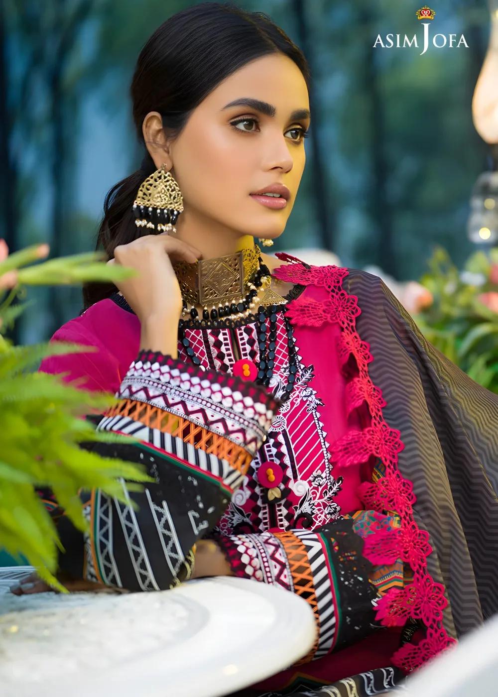 Asim Jofa 2-Piece Printed Unstitched Lawn with Embroidered Neckline on Organza Shirt with Printed Tennis Net Dupatta – AJPR-20