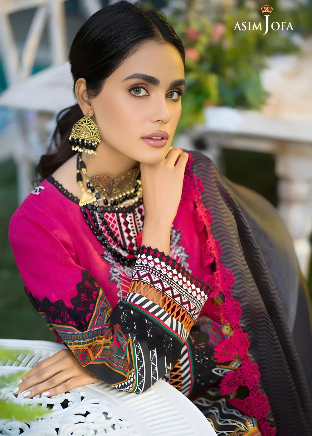Asim Jofa 2-Piece Printed Unstitched Lawn with Embroidered Neckline on Organza Shirt with Printed Tennis Net Dupatta – AJPR-20