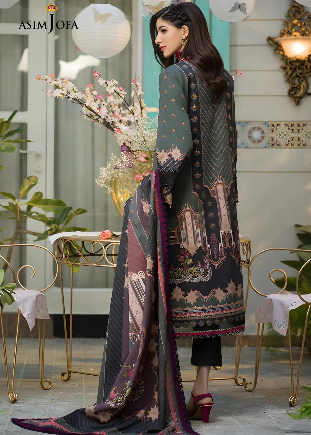 Asim Jofa 2-Piece Printed Unstitched Lawn with Embroidered Neckline on Organza Shirt with Printed Lawn Dupatta – AJPR-19