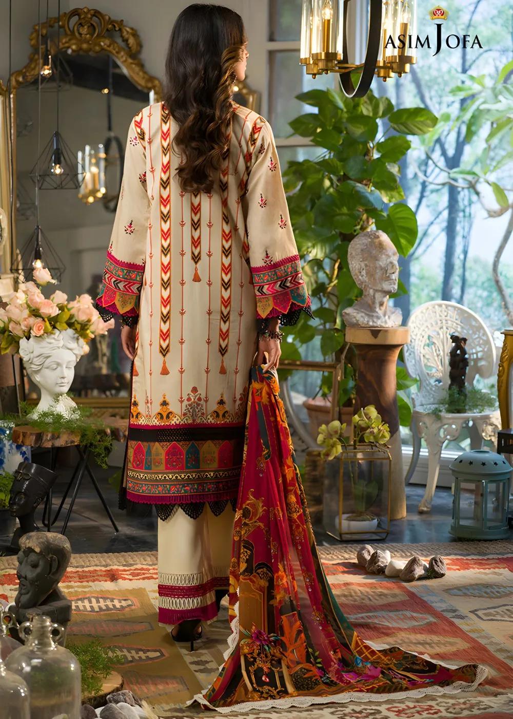 Asim Jofa 2-Piece Printed Unstitched Lawn with Embroidered Neckline on Organza Shirt with Printed Chiffon Dupatta – AJPR 22