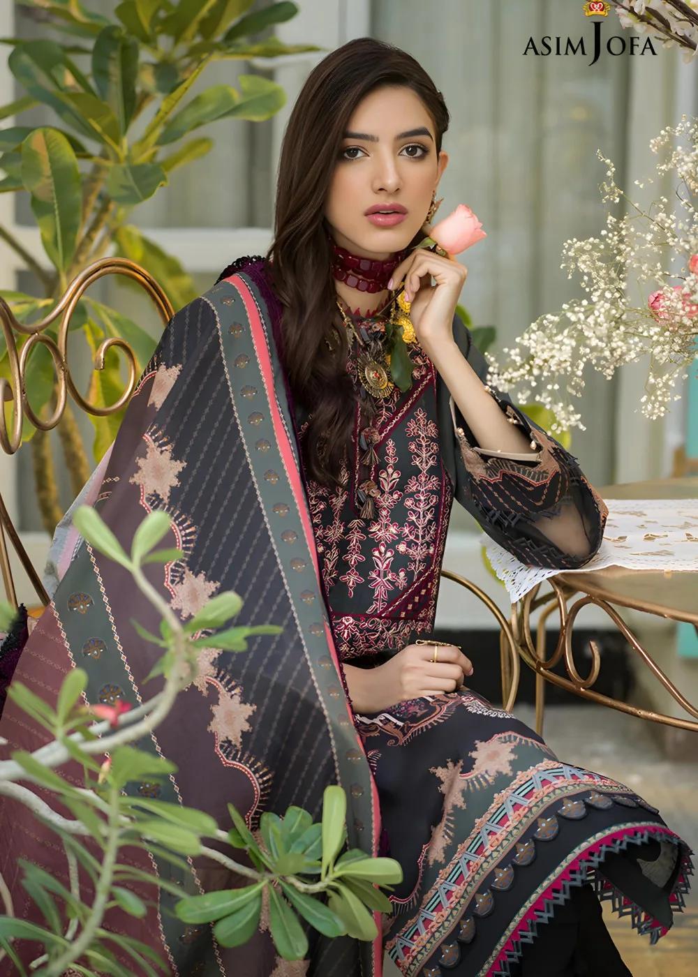 Asim Jofa 2-Piece Printed Unstitched Lawn with Embroidered Neckline on Organza Shirt with Printed Lawn Dupatta – AJPR-19