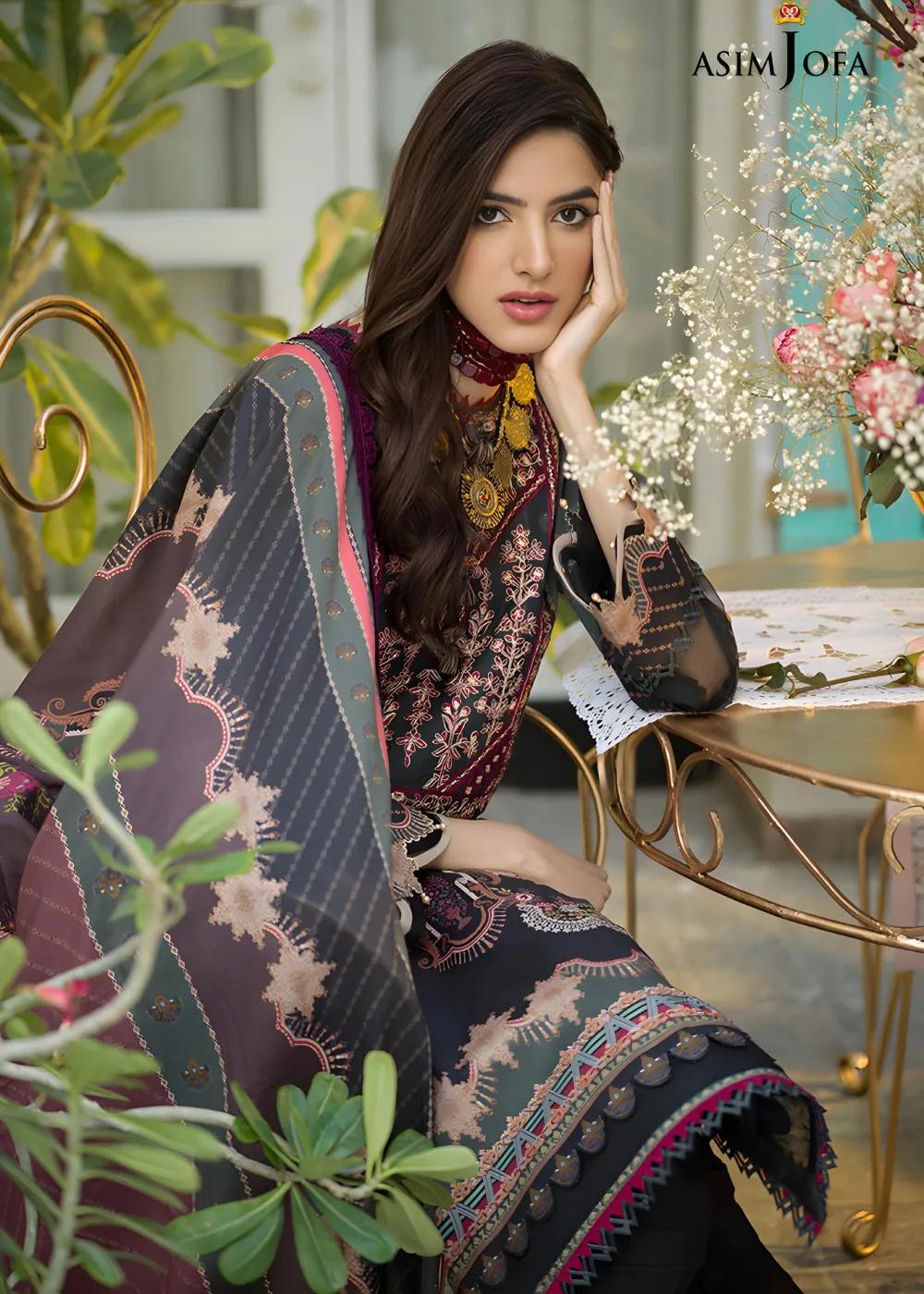 Asim Jofa 2-Piece Printed Unstitched Lawn with Embroidered Neckline on Organza Shirt with Printed Lawn Dupatta – AJPR-19