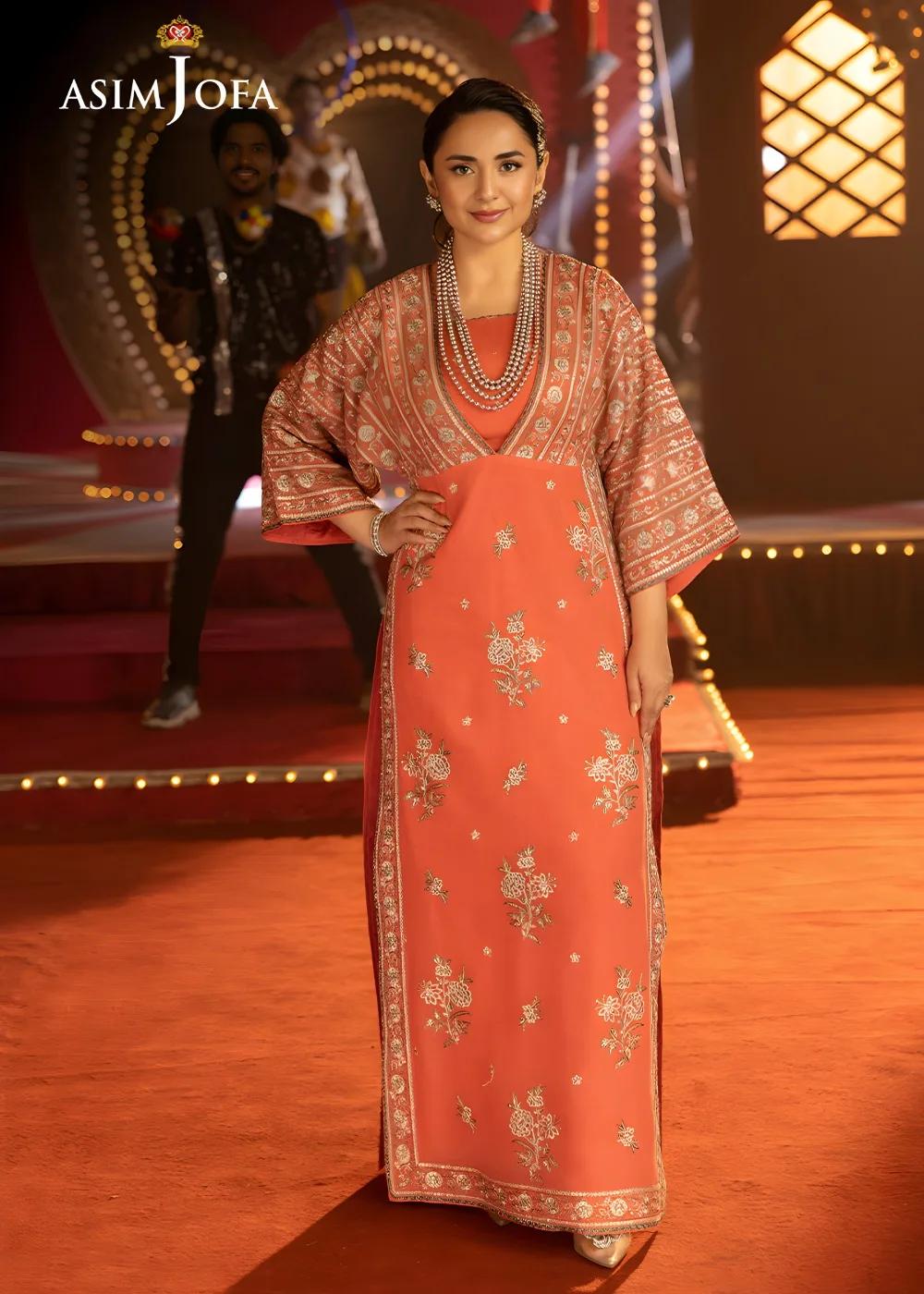 Asim Jofa 2-Piece Unstitched Luxury Embroidered Chiffon Shirt with Luxury Silk Trouser AJLFF-14