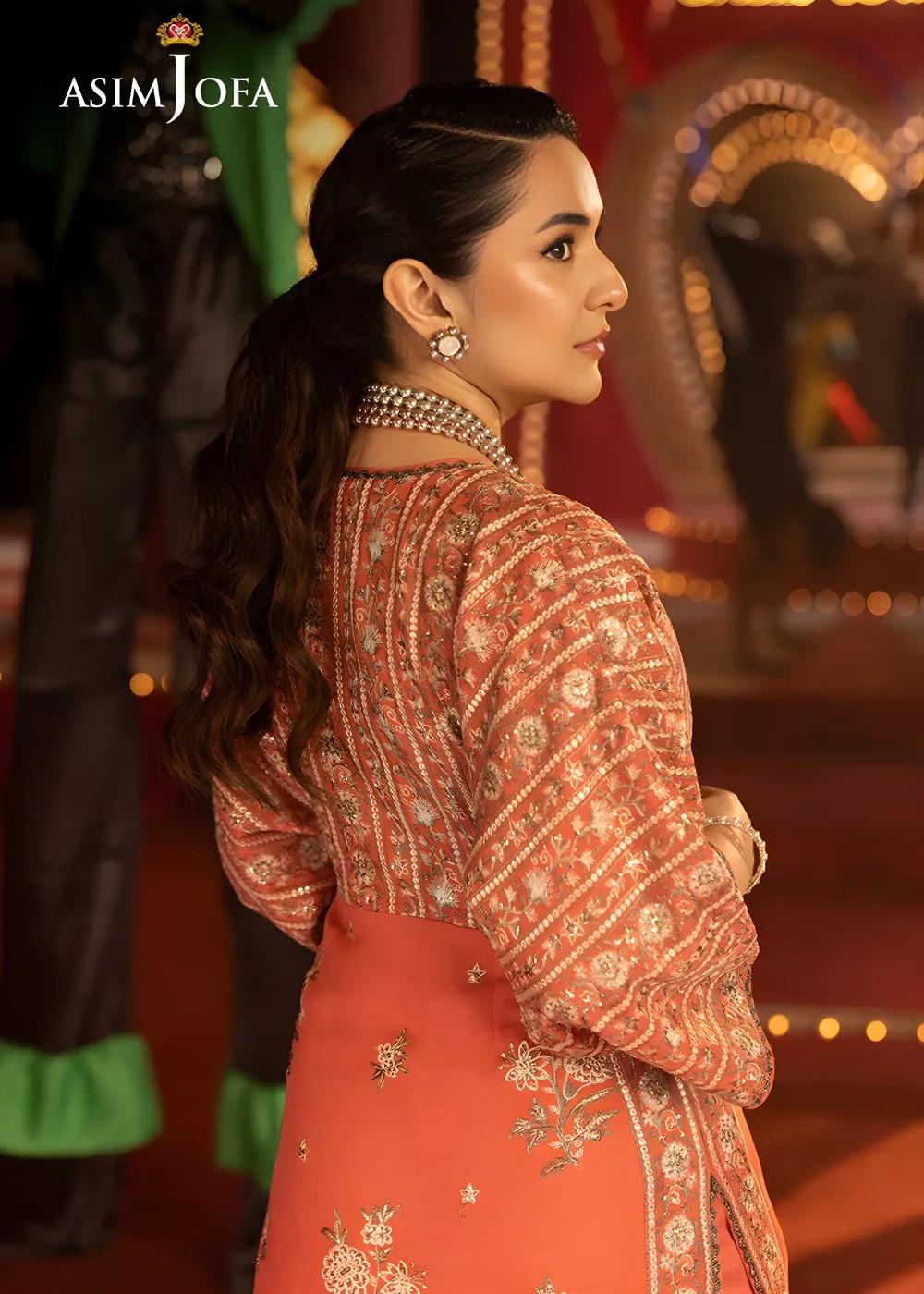 Asim Jofa 2-Piece Unstitched Luxury Embroidered Chiffon Shirt with Luxury Silk Trouser AJLFF-14